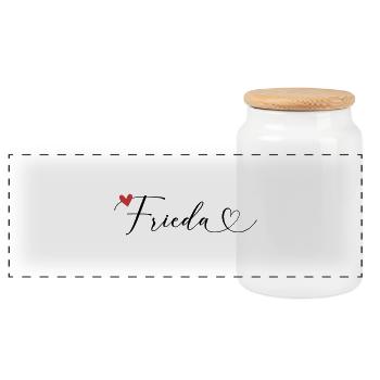 Frieda Nom Prénom Calligraphie coeur - Boîte à biscuits avec couvercle en bois - blanc - Devant