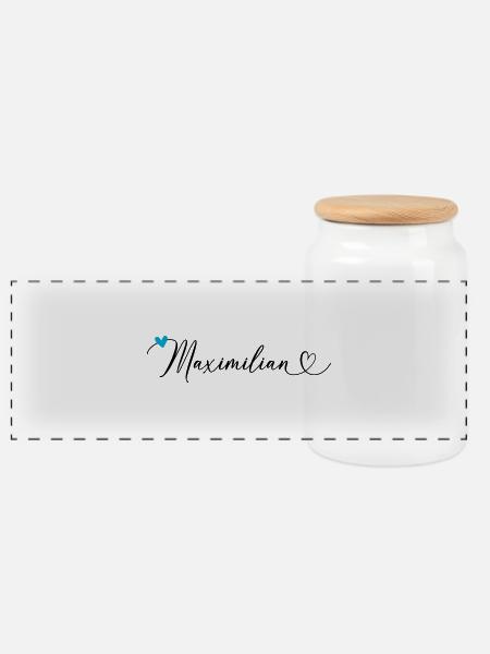 Maximilian Name Vorname Kalligrafieherz - Panorama Keksdose mit Holzdeckel - Weiß