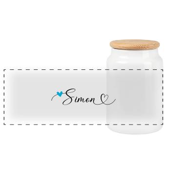 Simon Name Vorname Kalligrafieherz - Panorama Keksdose mit Holzdeckel - Weiß - Vorne