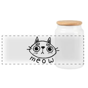 Cat meow - Panoramic Cookie Jar with Wooden Lid - white - Front
