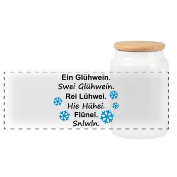 ein Glühwein swei Schneeflocke - Panorama Keksdose mit Holzdeckel - Weiß - Vorne
