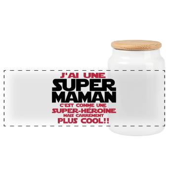 j'ai une super maman - Boîte à biscuits avec couvercle en bois - blanc - Devant