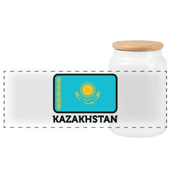 National Flag Of Kazakhstan - Panoramic Cookie Jar with Wooden Lid - white - Front