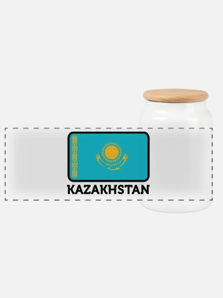 Nationalflagge von Kasachstan - Panorama Keksdose mit Holzdeckel - Weiß