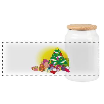 weihnachten winter rentier weihnachtsmann ugly chr - Panorama Keksdose mit Holzdeckel - Weiß - Vorne