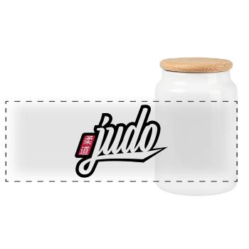 judo - Boîte à biscuits avec couvercle en bois - blanc - Devant