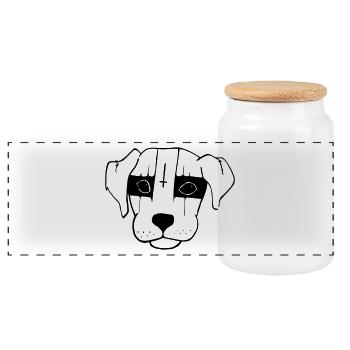 Black Metal chien - Boîte à biscuits avec couvercle en bois - blanc - Devant