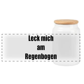 Leck mich am Regenbogen Geschenk Statement - Panorama Keksdose mit Holzdeckel - Weiß - Vorne