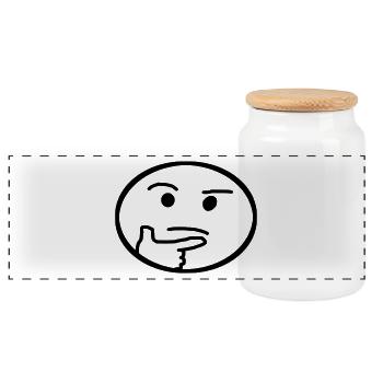 , Emoji, Thoughtful - Panoramic Cookie Jar with Wooden Lid - white - Front
