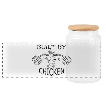 Built by chicken dumbbell gym - Panoramic Cookie Jar with Wooden Lid - white - Front