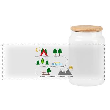 camping - Panoramic Cookie Jar with Wooden Lid - white - Front