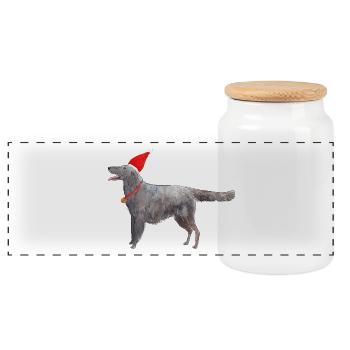 flatcoated retriever christmas - Panoramic Cookie Jar with Wooden Lid - white - Front
