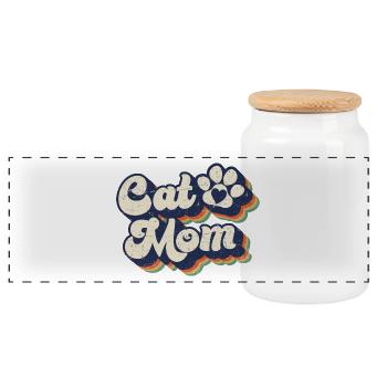 Cat Mom - Retro Kitty Cat Paw Cat Lover Mom Gift - Panoramic Cookie Jar with Wooden Lid - white - Front