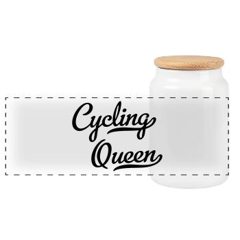 Cycling Queen - Panoramic Cookie Jar with Wooden Lid - white - Front