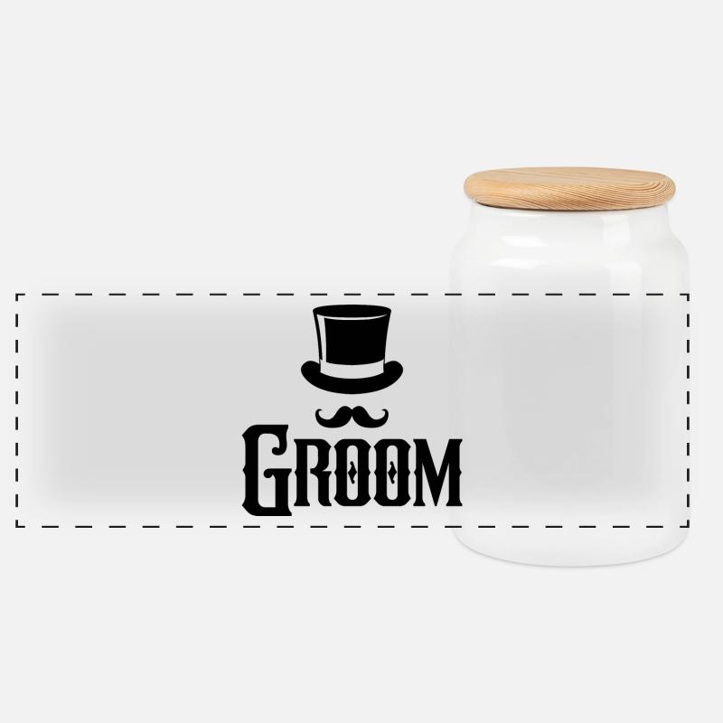 Groom Cool Top Hat & Schnurrbart Herren Junggesellenabschied - Panorama Keksdose mit Holzdeckel - Weiß