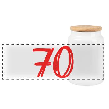 70. 70 JAHRE. 70-JÄHRIGES JUBILÄUM. GEBURTSTAG 70 JAHRE. - Panorama Keksdose mit Holzdeckel - Weiß - Vorne