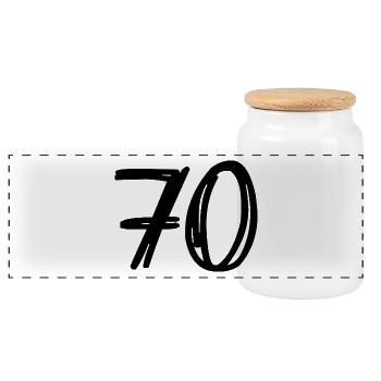 70 JAHRE. 70-JÄHRIGES JUBILÄUM. GEBURTSTAG 70 JAHRE. 70 - Panorama Keksdose mit Holzdeckel - Weiß - Vorne