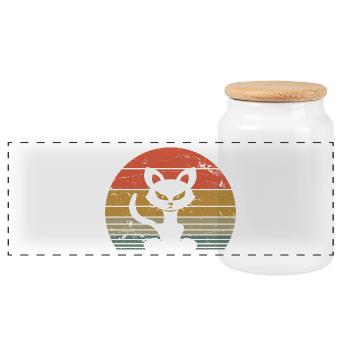 Cute Cat Retro Silhouette Cat Lover & Owner Gift - Panoramic Cookie Jar with Wooden Lid - white - Front