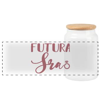 Futura Sra. Engagement Party Bridal Shower Wedding - Panoramic Cookie Jar with Wooden Lid - white - Front