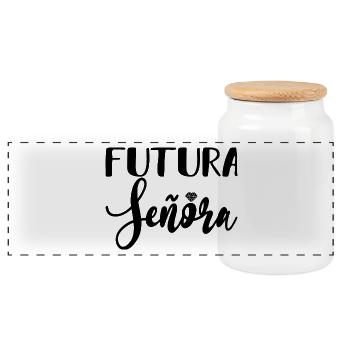 Futura Señora Engagement Bridal Shower Wedding - Panoramic Cookie Jar with Wooden Lid - white - Front