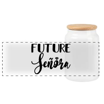 Future Señora Engagement Bridal Shower Wedding - Panoramic Cookie Jar with Wooden Lid - white - Front