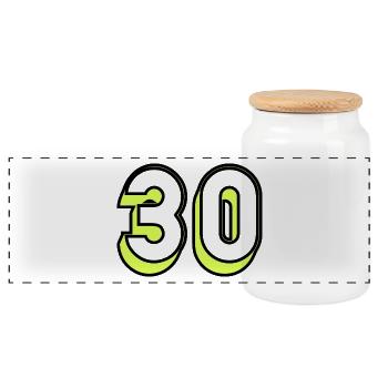 30 JAHRE. 30-JÄHRIGES JUBILÄUM. GEBURTSTAG 30 JAHRE. 30 - Panorama Keksdose mit Holzdeckel - Weiß - Vorne