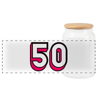 50 YEARS. 50th ANNIVERSARY. BIRTHDAY 50 YEARS. 50 - Panoramic Cookie Jar with Wooden Lid - white - Front