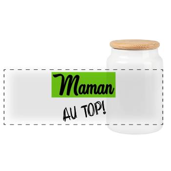MOM - Panoramic Cookie Jar with Wooden Lid - white - Front