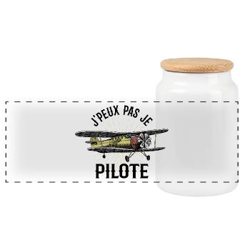 J'peux pas je pilote - Cadeau rétro avion - Boîte à biscuits avec couvercle en bois - blanc - Devant