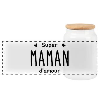 Super maman d'amour - Boîte à biscuits avec couvercle en bois - blanc - Devant