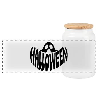 Ghost - Cool Halloween Logo - Panoramic Cookie Jar with Wooden Lid - white - Front
