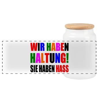 wir haben haltung sie haben hass - Panorama Keksdose mit Holzdeckel - Weiß - Vorne