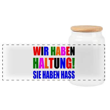 wir haben haltung sie haben hass - Panorama Keksdose mit Holzdeckel - Weiß - Vorne