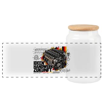 Kraftmotor German Power Engine - Panorama Keksdose mit Holzdeckel - Weiß - Vorne