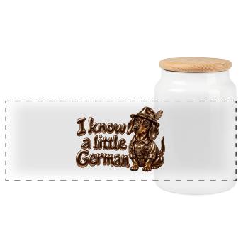 Kleiner deutscher bayerischer Dackel - Panorama Keksdose mit Holzdeckel - Weiß - Vorne