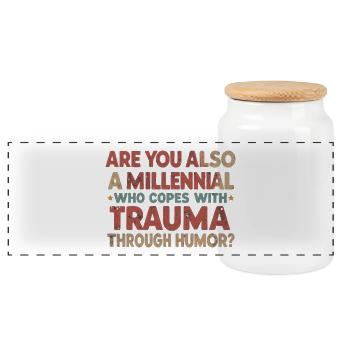 T-shirt Millennial drôle de traumatisme et humour noir - Boîte à biscuits avec couvercle en bois - blanc - Devant