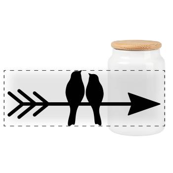 Bird birds couple on arrow gift love - Panoramic Cookie Jar with Wooden Lid - white - Front