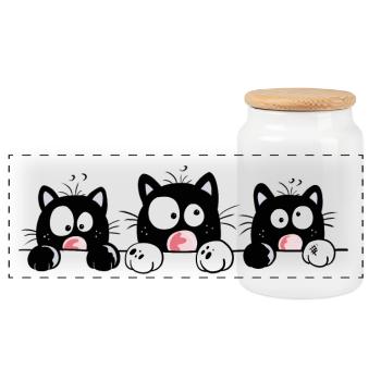 Drôle chat dessin animé - Boîte à biscuits avec couvercle en bois - blanc - Devant