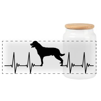 Rottweiler, fighting dog, heart, pulse, heartbeat dog - Panoramic Cookie Jar with Wooden Lid - white - Front