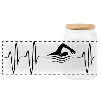 natation battement de cœur nageur pouls ecg eau du lac - Boîte à biscuits avec couvercle en bois - blanc - Devant