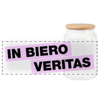 In Biero Veritas - Panorama Keksdose mit Holzdeckel - Weiß - Vorne