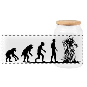 Motorrad Evolution lustig Biker Caferacer Symbol - Panorama Keksdose mit Holzdeckel - Weiß - Vorne