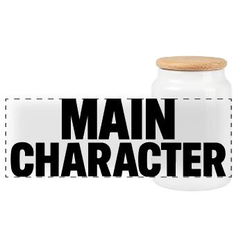 main character energy - Panoramic Cookie Jar with Wooden Lid - white - Front