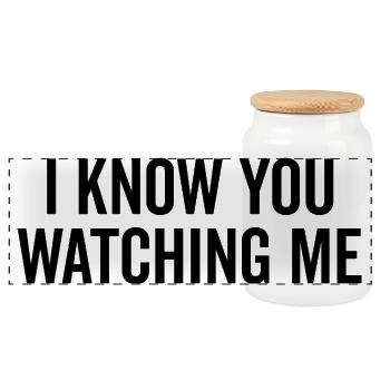 I Know You Watching Me - Panoramic Cookie Jar with Wooden Lid - white - Front