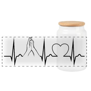 Hand + Hundepfote - High Five - Puls - EKG - Panorama Keksdose mit Holzdeckel - Weiß - Vorne
