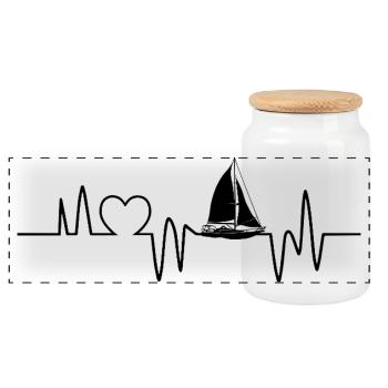 Cadeau de marin Voilier Battement de cœur de mer Voile - Boîte à biscuits avec couvercle en bois - blanc - Devant