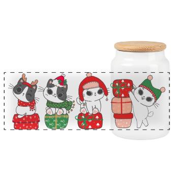 Chat à Noël - Boîte à biscuits avec couvercle en bois - blanc - Devant