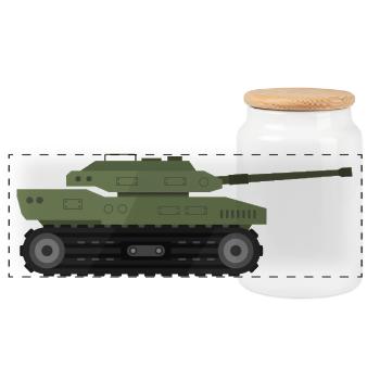 Military tank - Panoramic Cookie Jar with Wooden Lid - white - Front