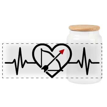 Archery Heart Arrow Bow Sports - Panoramic Cookie Jar with Wooden Lid - white - Front