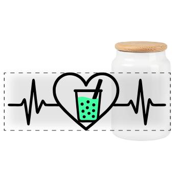 Bubble Tea Heart Boba Drink Sweet Trend - Panoramic Cookie Jar with Wooden Lid - white - Front